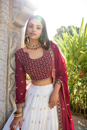 White Tussar Silk Lehenga Choli with Sequins And Thread Embroidery Work With Lace Touch Up