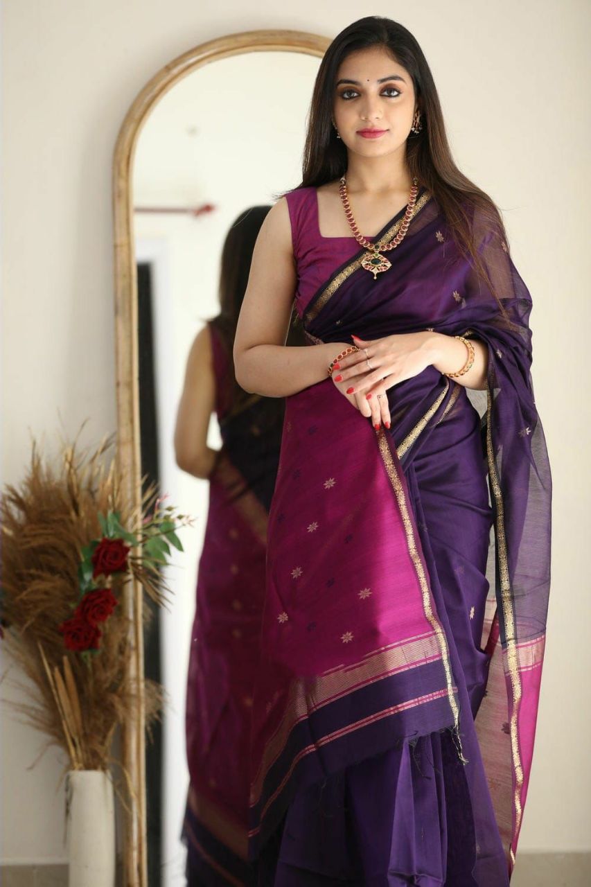 Magenta Lilian Slub Woven Saree with Gold Border