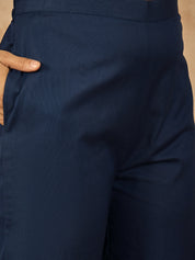Blue Cotton Flex Coord Set with Mustard Leaf Patch Work