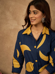 Blue Cotton Flex Coord Set with Mustard Leaf Patch Work