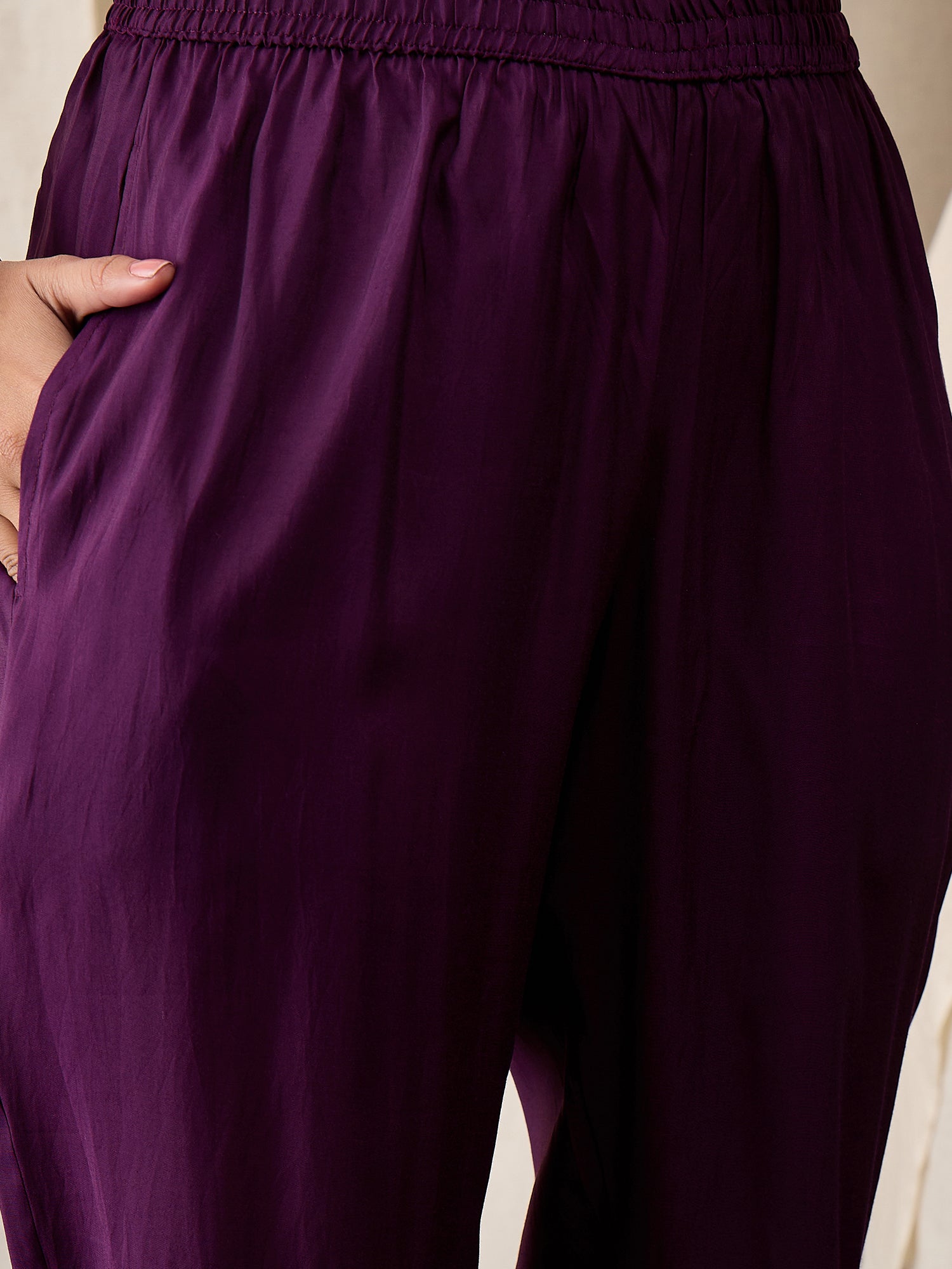 Deep Purple Roman Silk Kurta Set with Organza Embroidered Dupatta