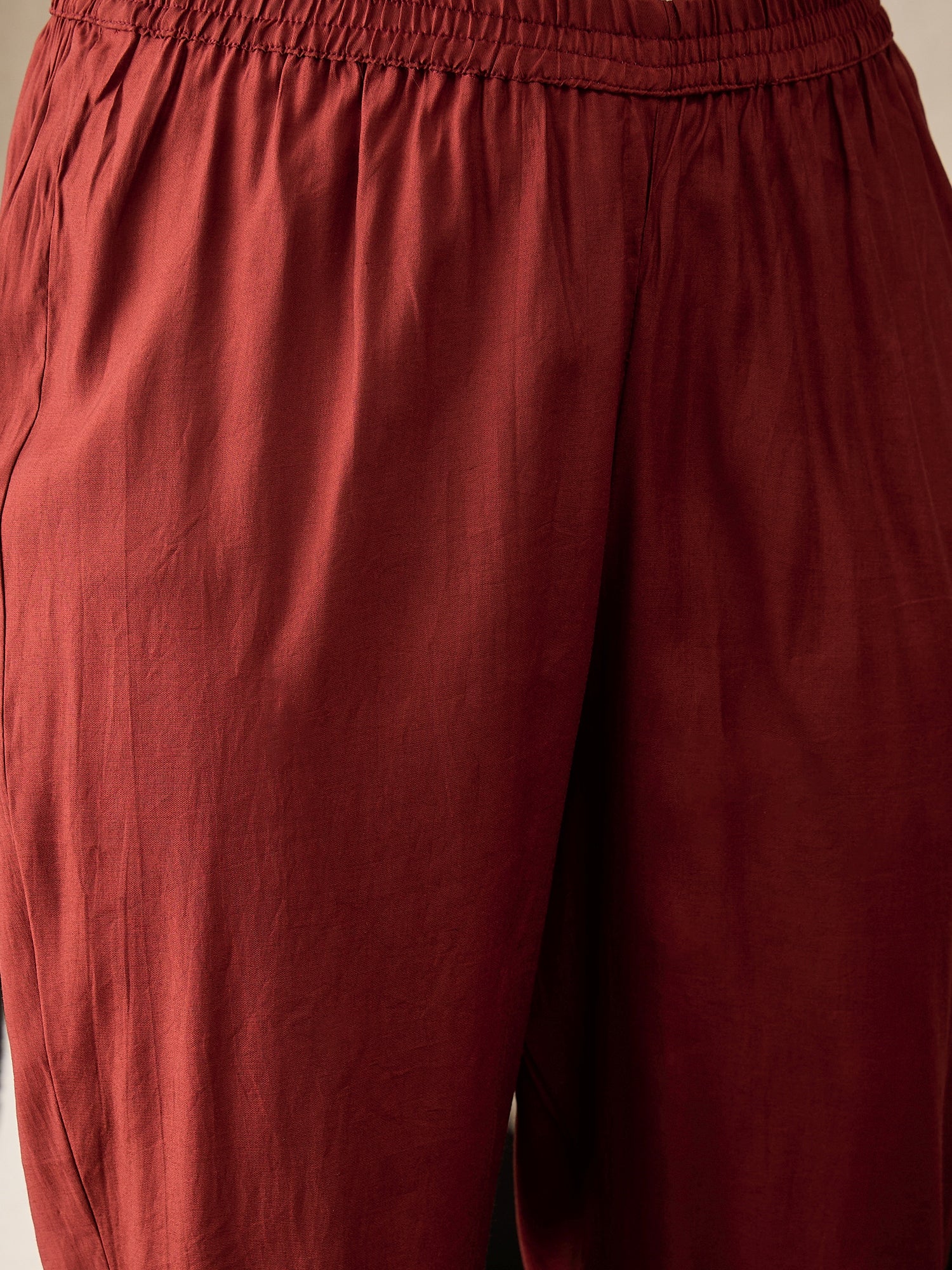 Rust Red Pure Hand Block Print Viscose Chanderi Kurta Set with Dupatta