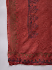 Rust Red Pure Hand Block Print Viscose Chanderi Kurta Set with Dupatta