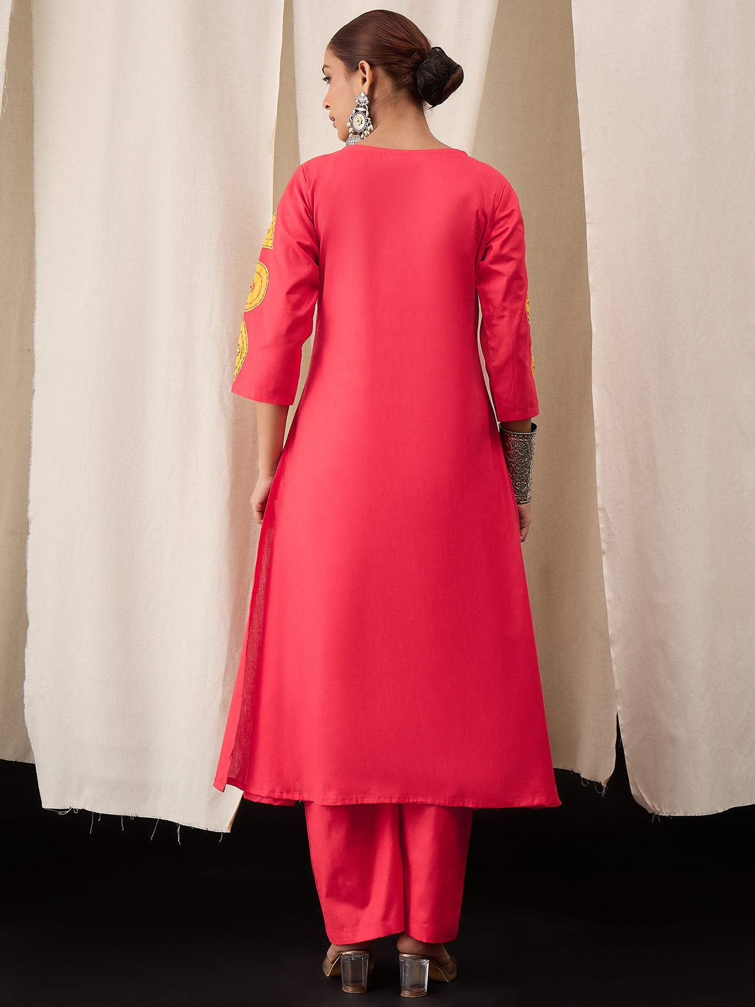 Vibrant Red Cotton Flex Kurta Set with Eye-Catching Patch Work
