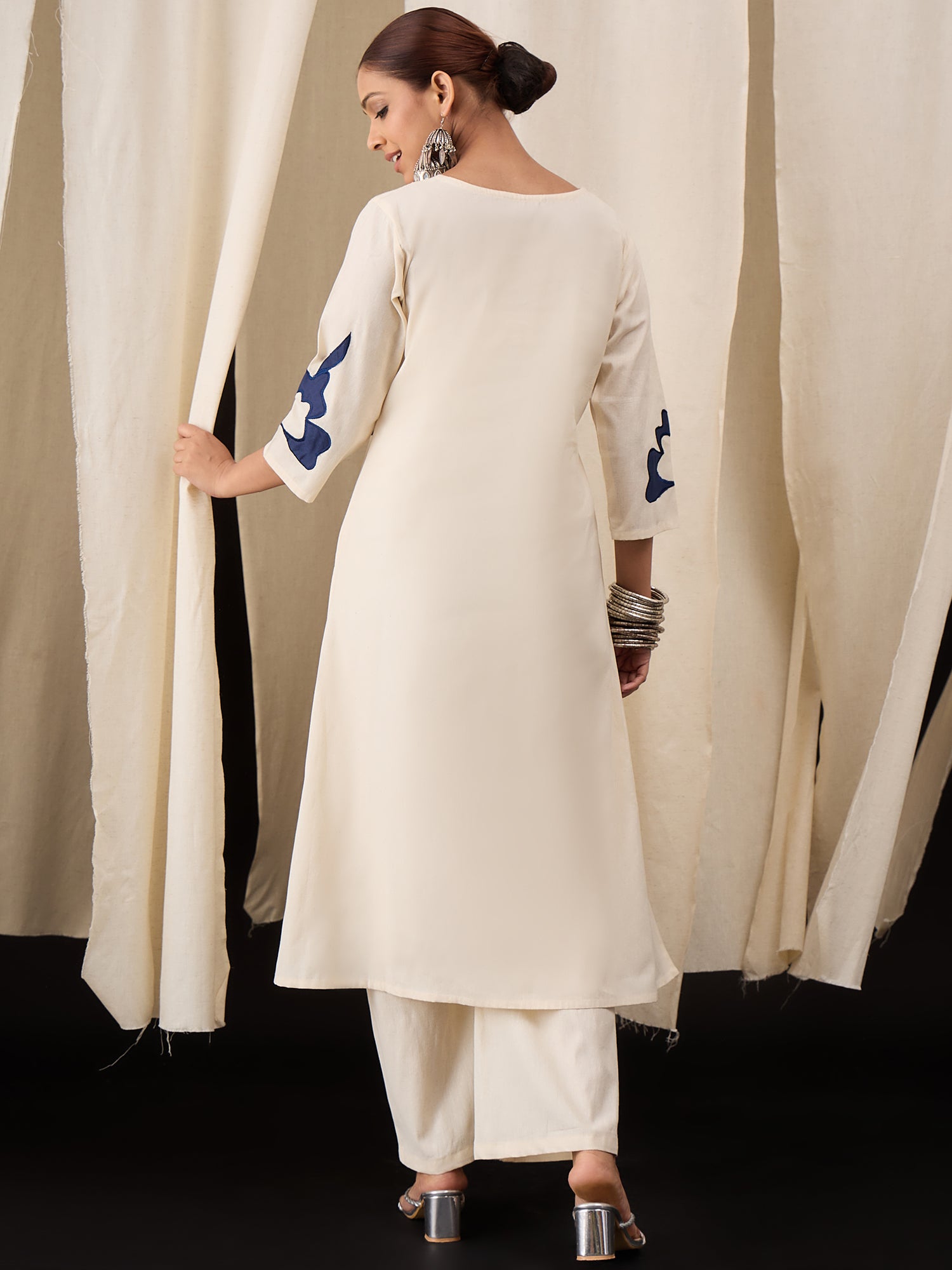 Pure Cotton Flex Patch Work Kurta Set – Elegant Cream