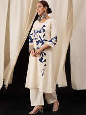 Pure Cotton Flex Patch Work Kurta Set – Elegant Cream