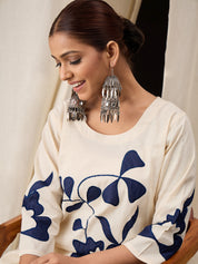 Pure Cotton Flex Patch Work Kurta Set – Elegant Cream