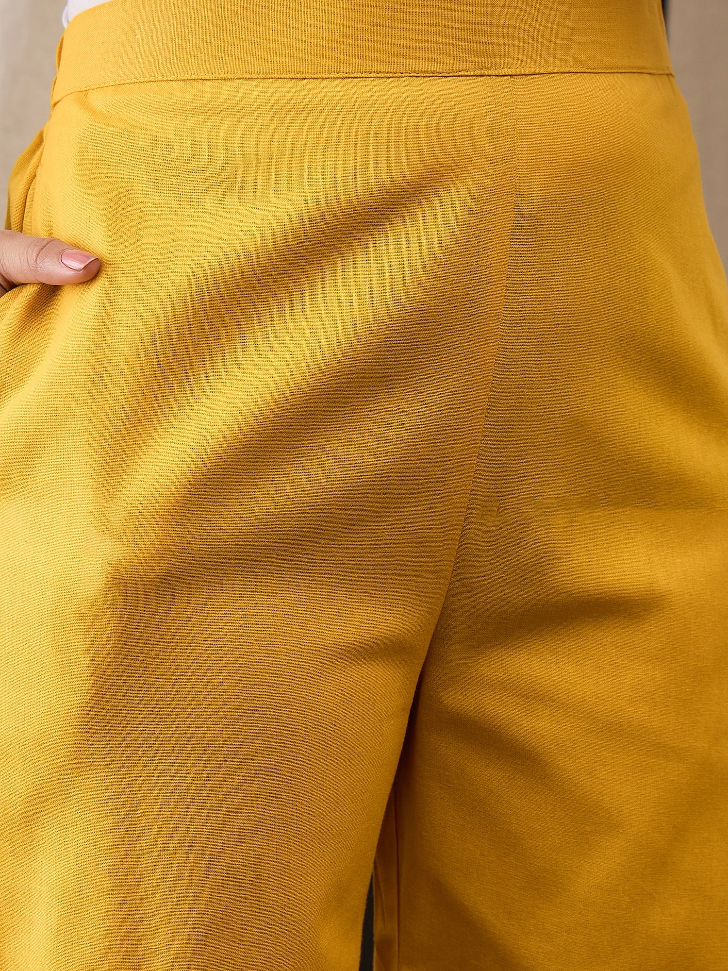 Mustard Cotton Flex Kurta Set for Women with Patch Work – Ethnic Wear with Straight Pants
