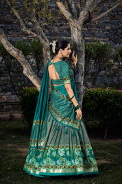 Seagreen Tussar Silk Lehenga Choli with Floral Print With Foil Print
