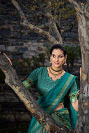 Seagreen Tussar Silk Lehenga Choli with Floral Print With Foil Print