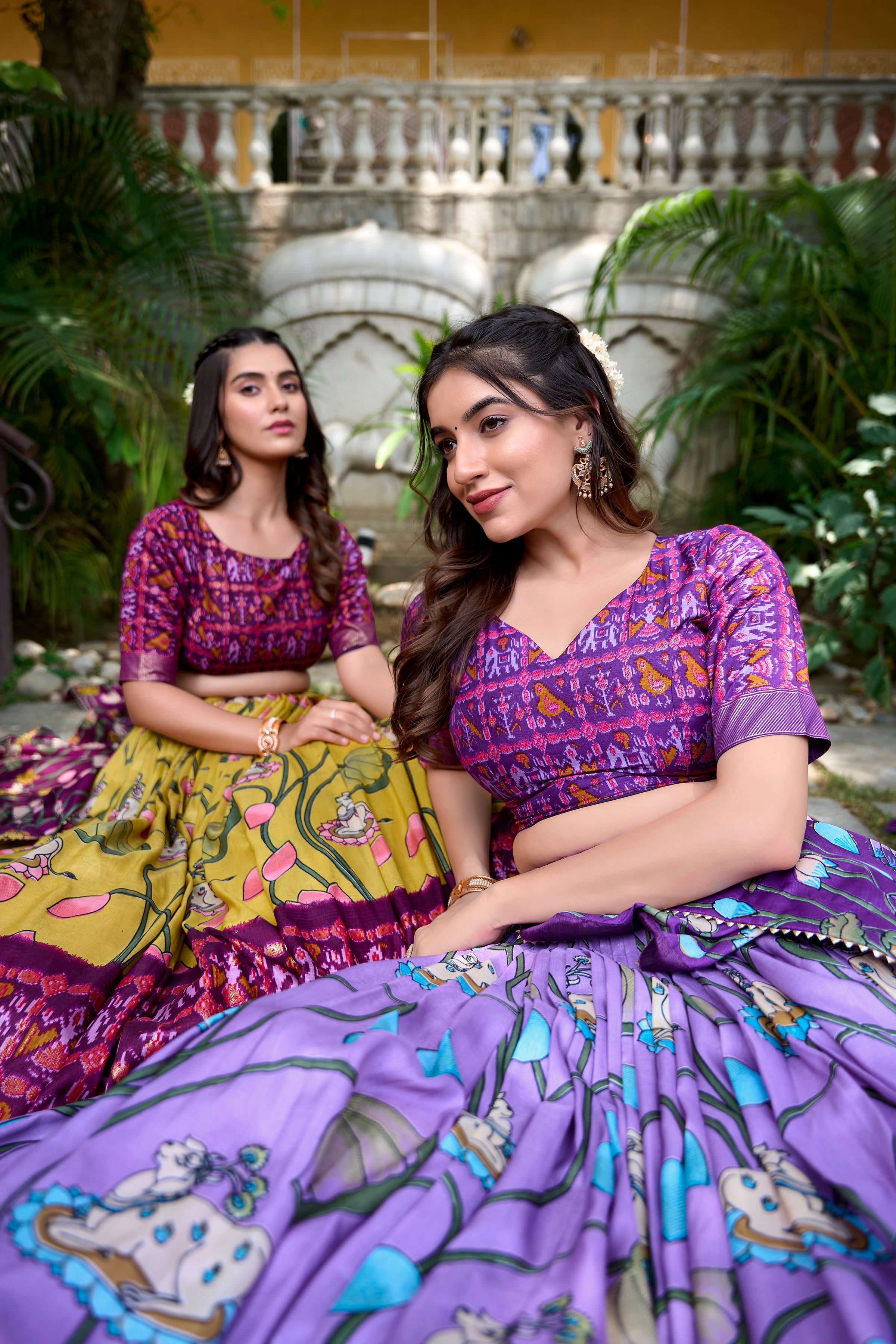 Lavender Tussar Silk Lehenga Choli with Pichwai With Patola Print And Zari Weaving Border