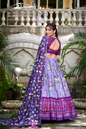 Lavender Tussar Silk Lehenga Choli with Pichwai With Patola Print And Zari Weaving Border
