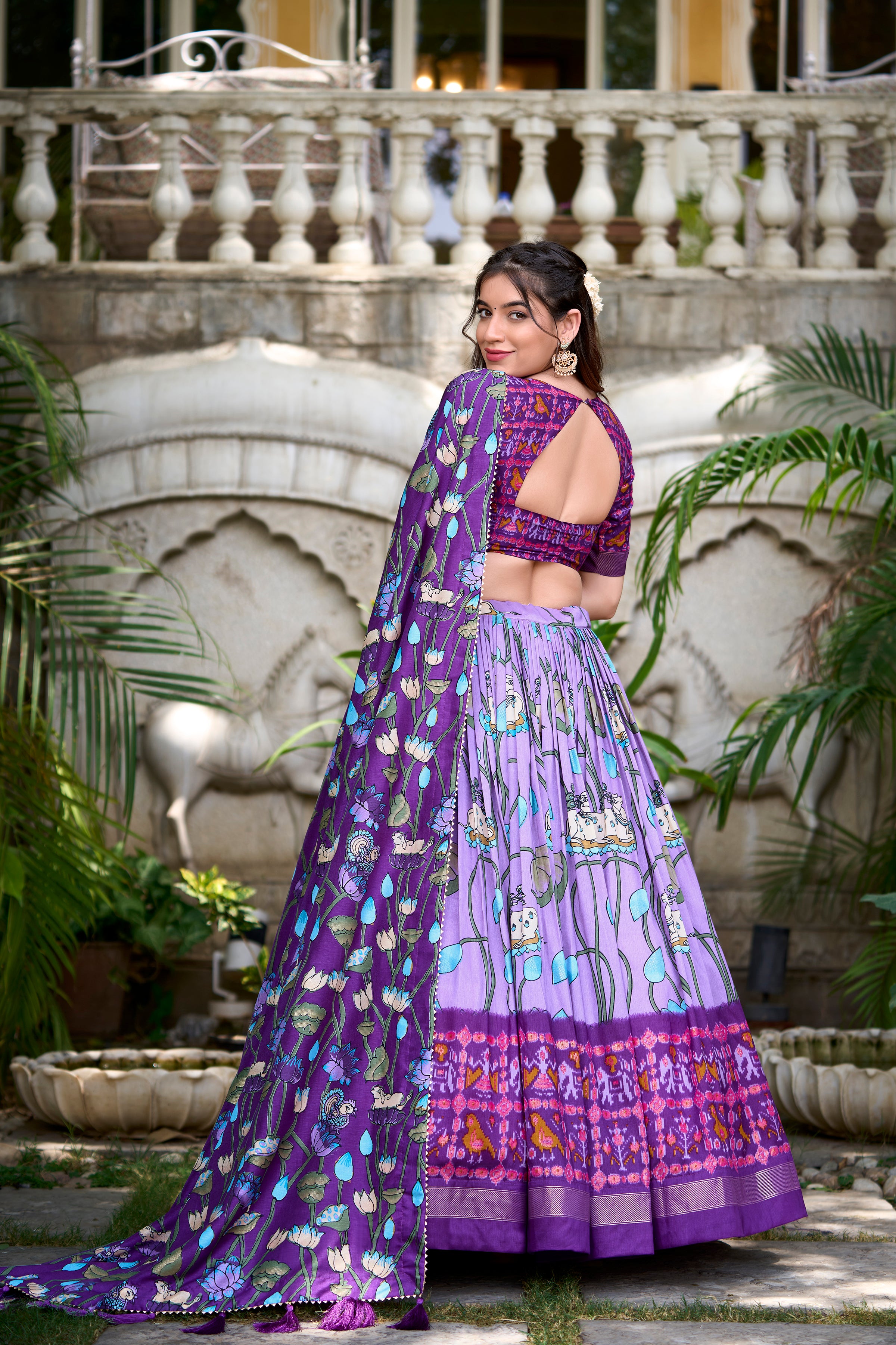 Lavender Tussar Silk Lehenga Choli with Pichwai With Patola Print And Zari Weaving Border