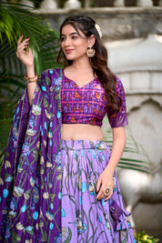 Lavender Tussar Silk Lehenga Choli with Pichwai With Patola Print And Zari Weaving Border