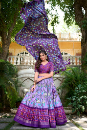 Lavender Tussar Silk Lehenga Choli with Pichwai With Patola Print And Zari Weaving Border