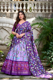 Lavender Tussar Silk Lehenga Choli with Pichwai With Patola Print And Zari Weaving Border