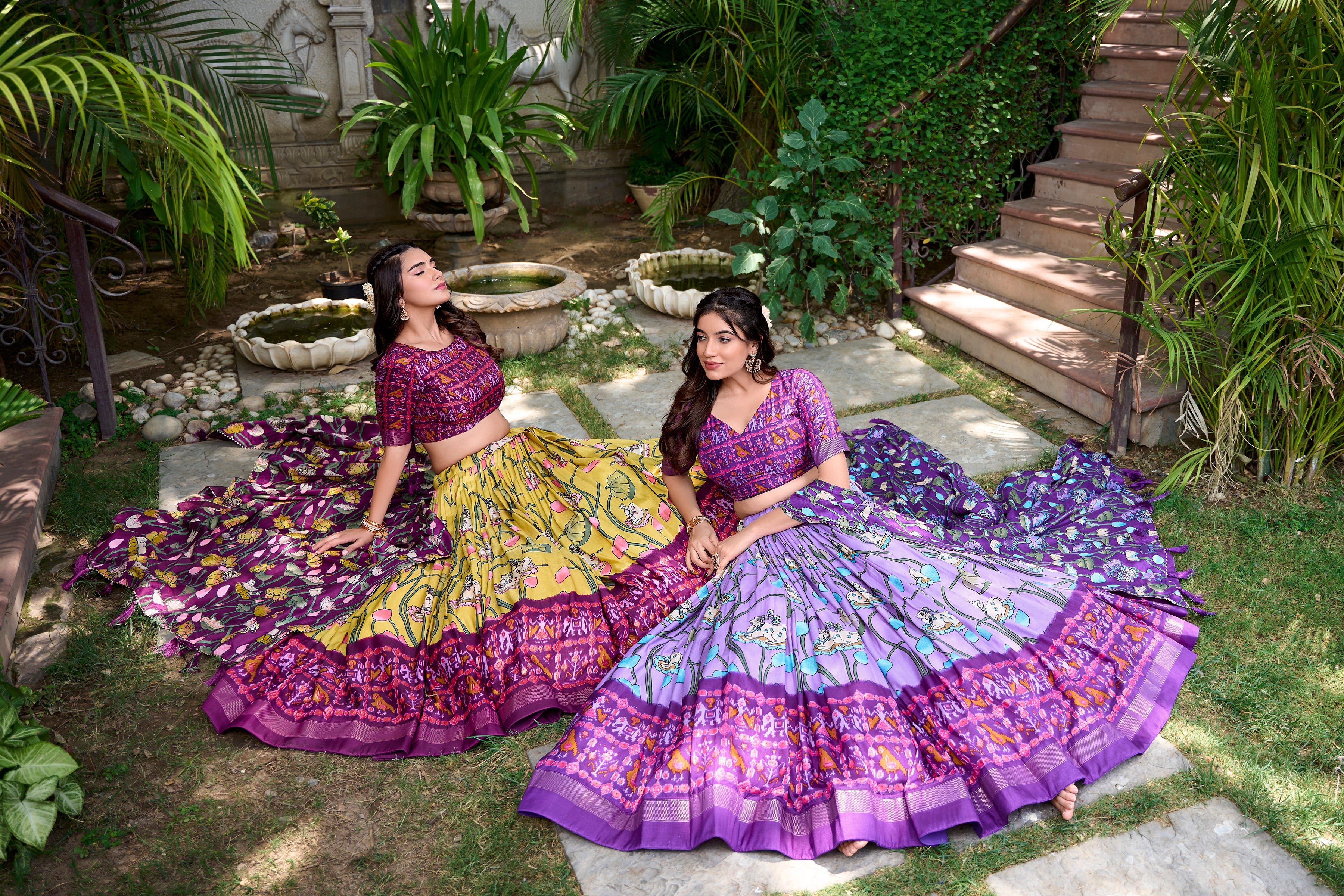 Lavender Tussar Silk Lehenga Choli with Pichwai With Patola Print And Zari Weaving Border