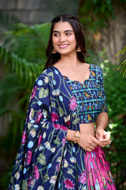 Pink Tussar Silk Lehenga Choli with Pichwai With Patola Print And Zari Weaving Border