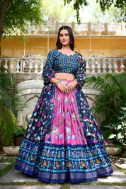 Pink Tussar Silk Lehenga Choli with Pichwai With Patola Print And Zari Weaving Border