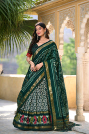 Green Tussar Silk Lehenga Choli with Ikkat Print With Foil Work
