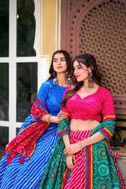 Pink Tussar Silk Lehenga Choli with Leheriya With Patola Print Border