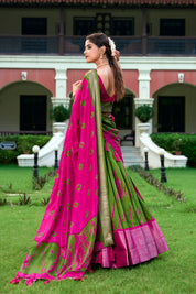 Pink Tussar Silk Lehenga Choli with Shibori Print With Zari Weaving Border