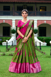 Pink Tussar Silk Lehenga Choli with Shibori Print With Zari Weaving Border
