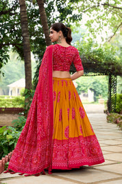 Muster Tussar Silk Lehenga Choli with Bandhej Print