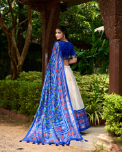 Royal Blue Tussar Silk Lehenga Choli with Patola Print
