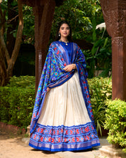 Royal Blue Tussar Silk Lehenga Choli with Patola Print