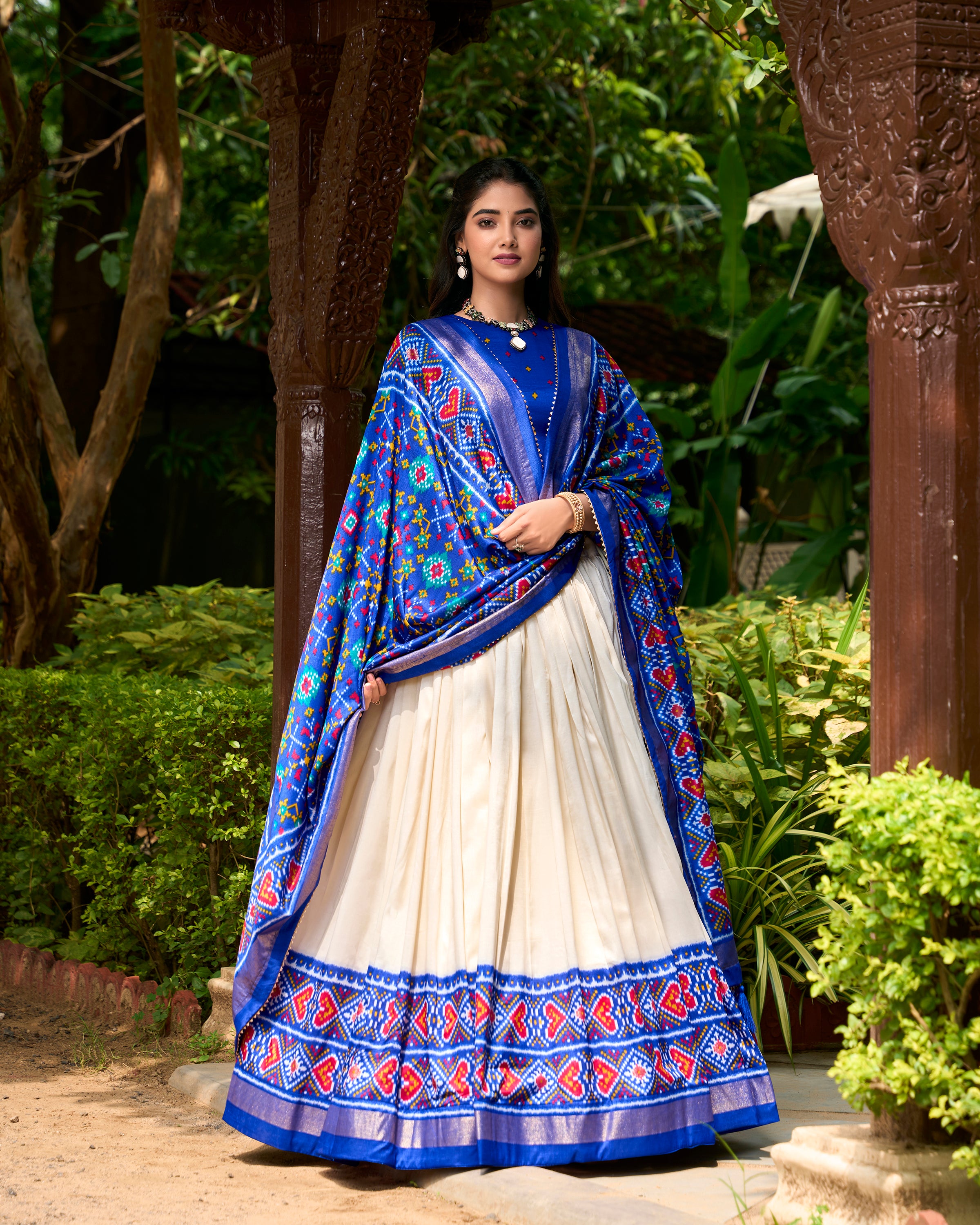 Royal Blue Tussar Silk Lehenga Choli with Patola Print