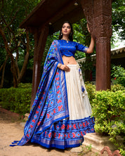 Royal Blue Tussar Silk Lehenga Choli with Patola Print