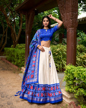 Royal Blue Tussar Silk Lehenga Choli with Patola Print
