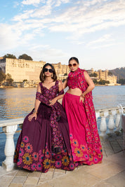 Pink Tussar Silk Lehenga Choli with Floral Print With Foil Work