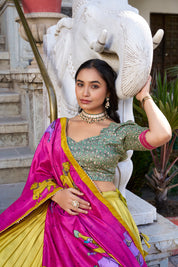 Muster Tussar Silk Lehenga Choli with Kalamkari With Foil Work