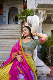 Muster Tussar Silk Lehenga Choli with Kalamkari With Foil Work