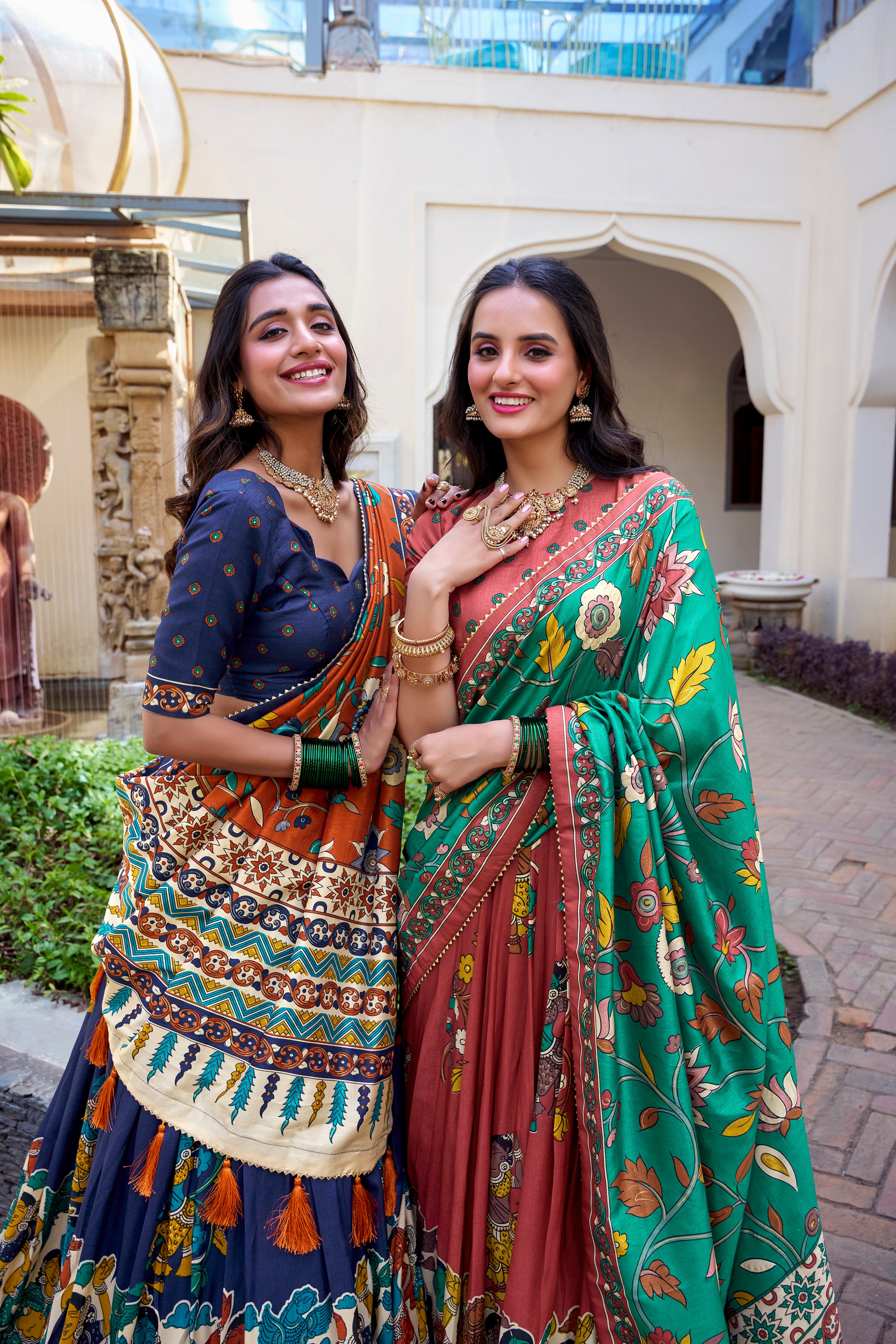 Navy Blue Tussar Silk Lehenga Choli with Kalamkari With Foil Work