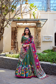 Seagreen Tussar Silk Lehenga Choli with Kalamkari With Foil Work