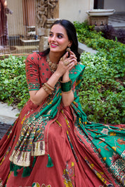 Maroon Tussar Silk Lehenga Choli with Kalamkari With Foil Work