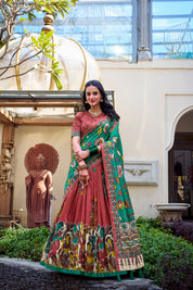 Maroon Tussar Silk Lehenga Choli with Kalamkari With Foil Work