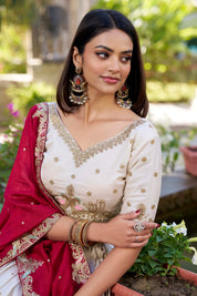 Off White Tussar Silk Lehenga Choli with Sequins And Thread Embroidery Work