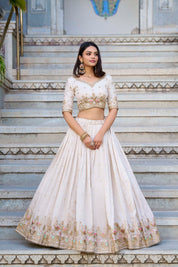 Off White Tussar Silk Lehenga Choli with Sequins And Thread Embroidery Work