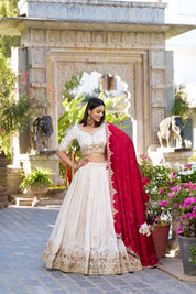 Off White Tussar Silk Lehenga Choli with Sequins And Thread Embroidery Work