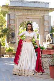 Off White Tussar Silk Lehenga Choli with Sequins And Thread Embroidery Work
