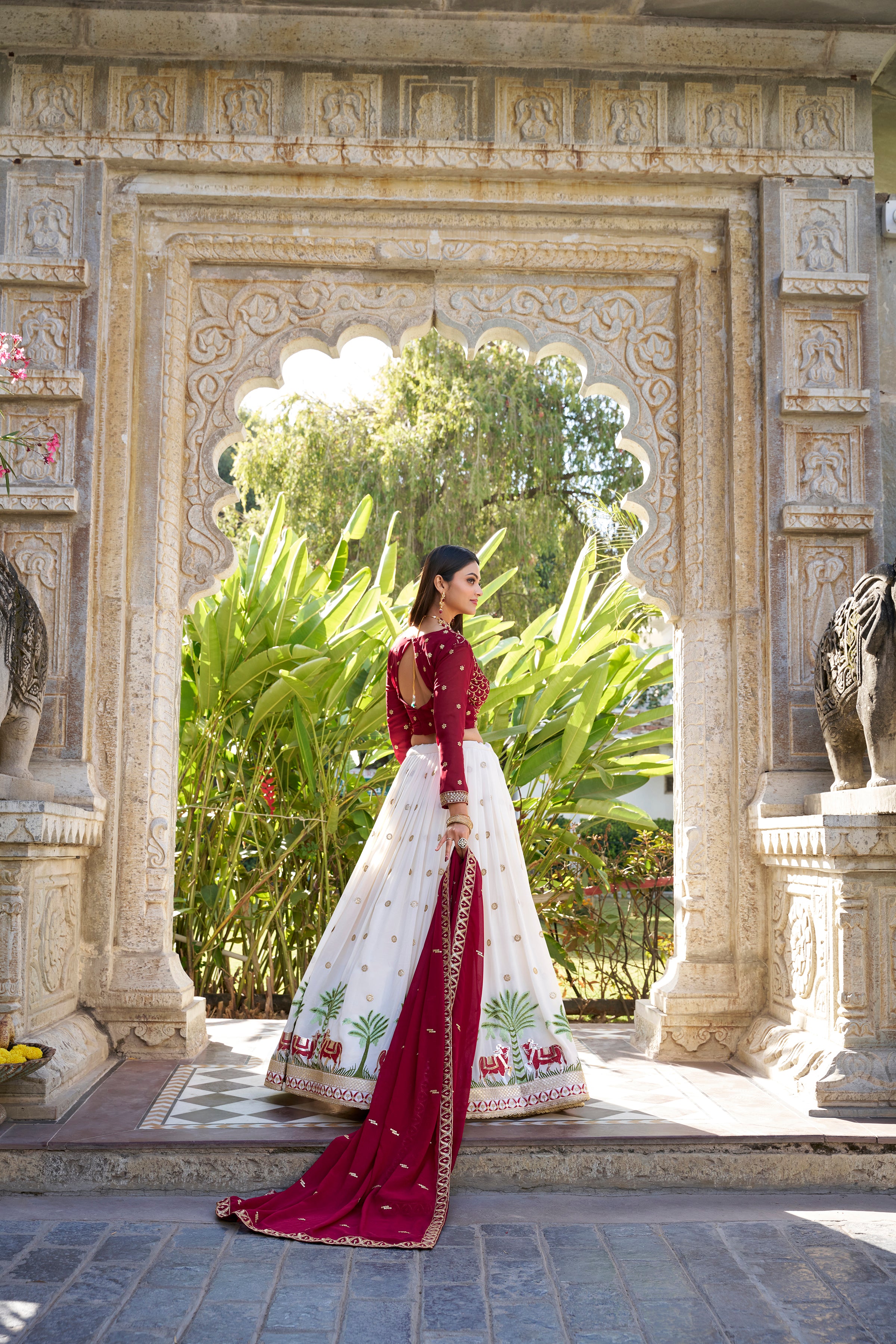 White Tussar Silk Lehenga Choli with Sequins And Thread Embroidery Work With Lace Touch Up