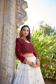 White Tussar Silk Lehenga Choli with Sequins And Thread Embroidery Work With Lace Touch Up