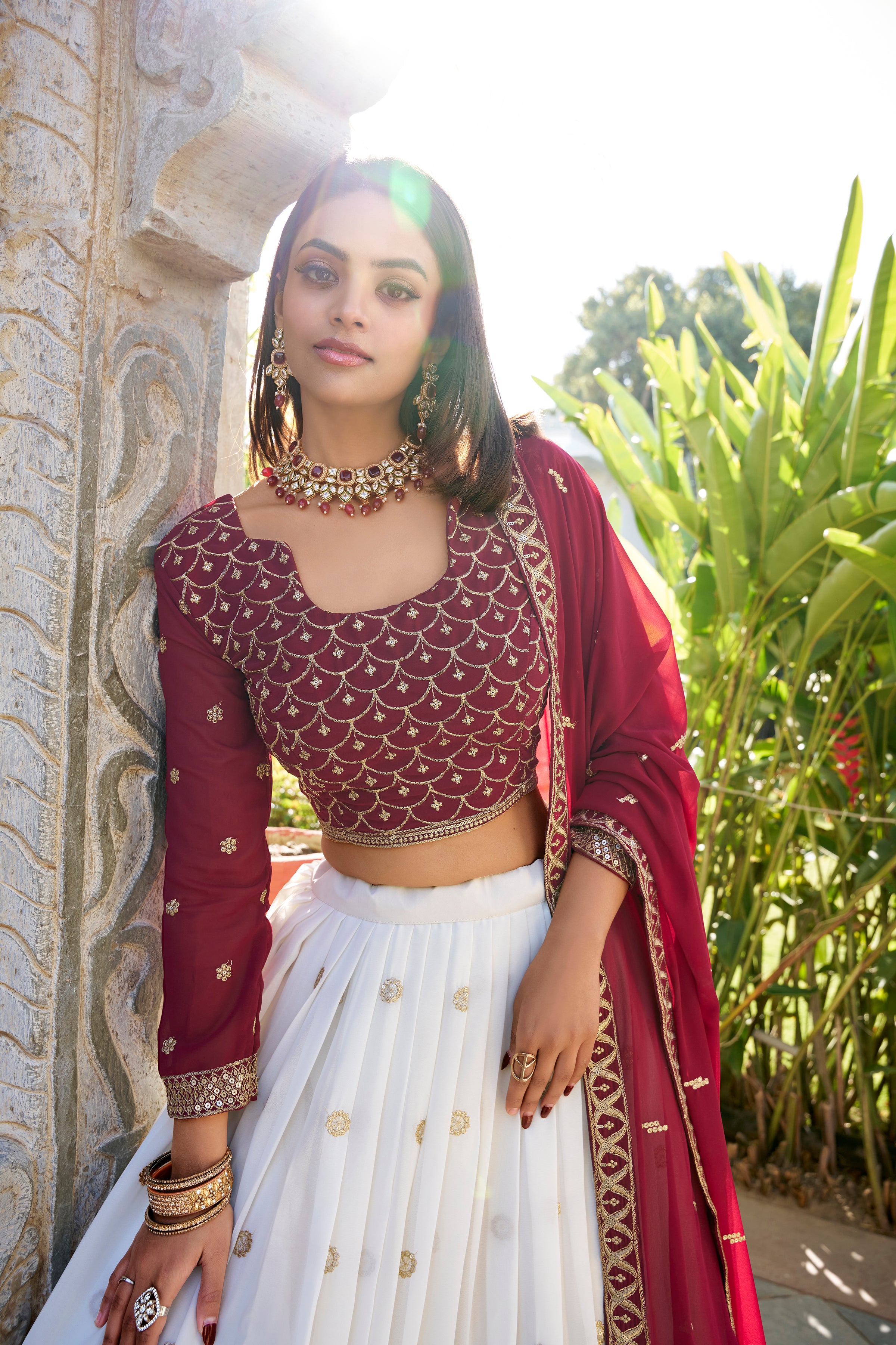 White Tussar Silk Lehenga Choli with Sequins And Thread Embroidery Work With Lace Touch Up