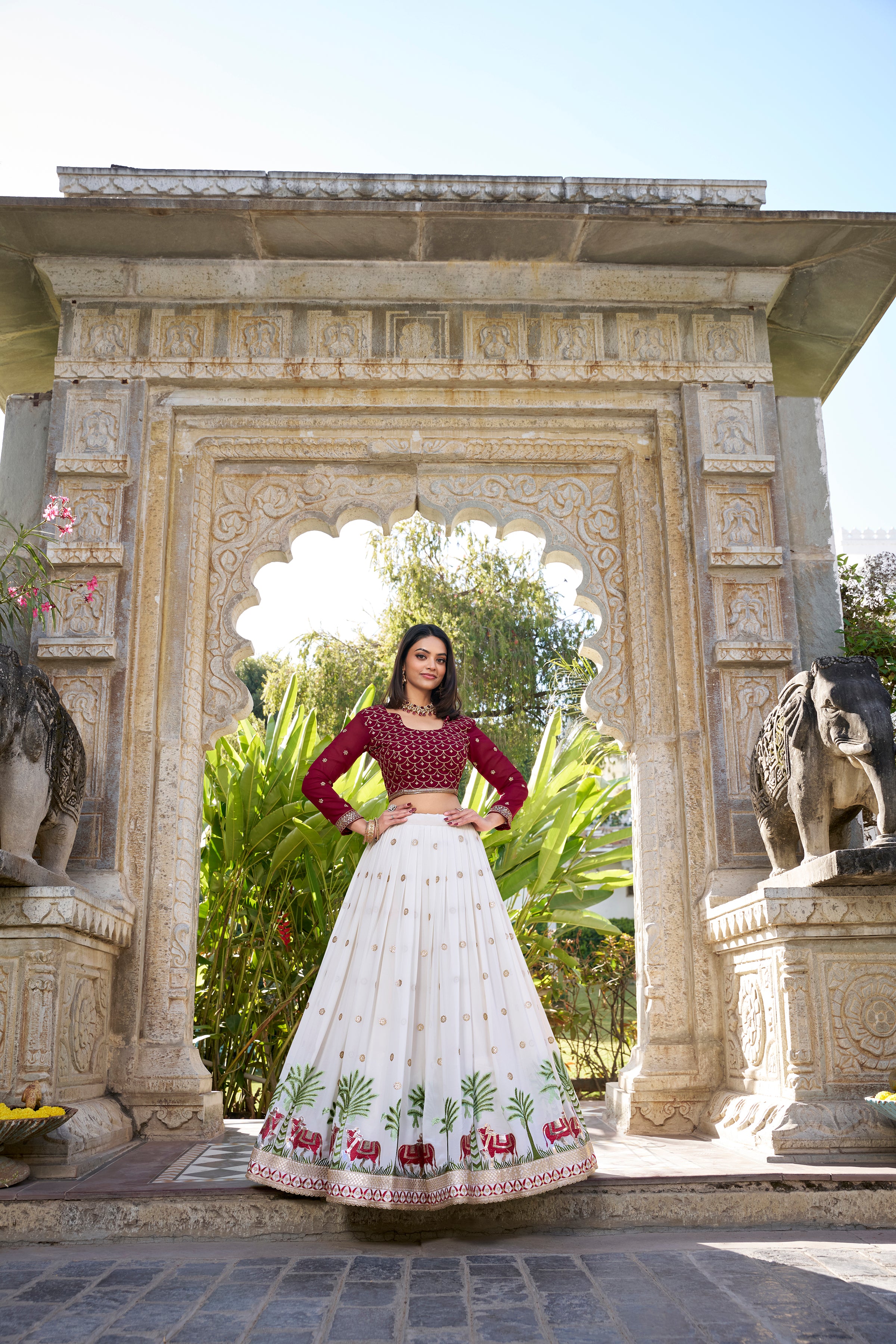 White Tussar Silk Lehenga Choli with Sequins And Thread Embroidery Work With Lace Touch Up