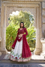 White Tussar Silk Lehenga Choli with Sequins And Thread Embroidery Work With Lace Touch Up