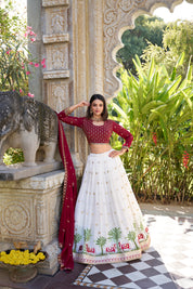 White Tussar Silk Lehenga Choli with Sequins And Thread Embroidery Work With Lace Touch Up